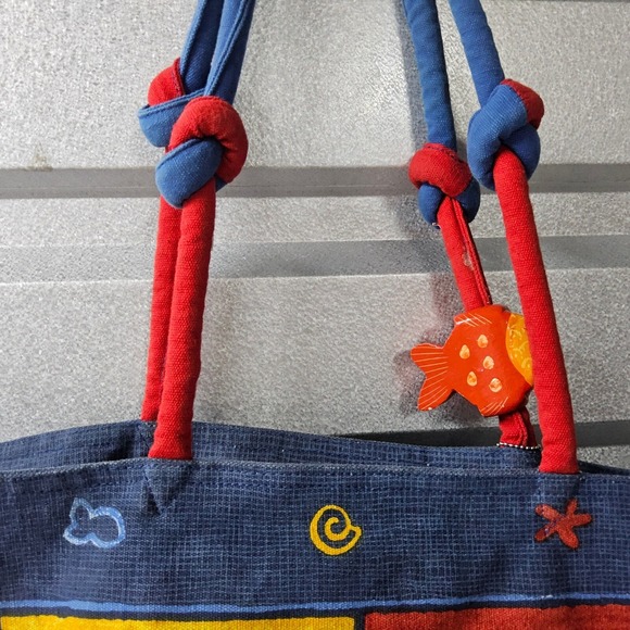 Sun and Sand Fish Large Tote Bag Novelty Nautical Beach Bag Purse Colorful - Picture 9 of 16